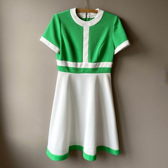 VTG 1960s Mod Green & White Dress M/L | Go-Go, Barbie, Mad Men Costume - Picture 3 of 8